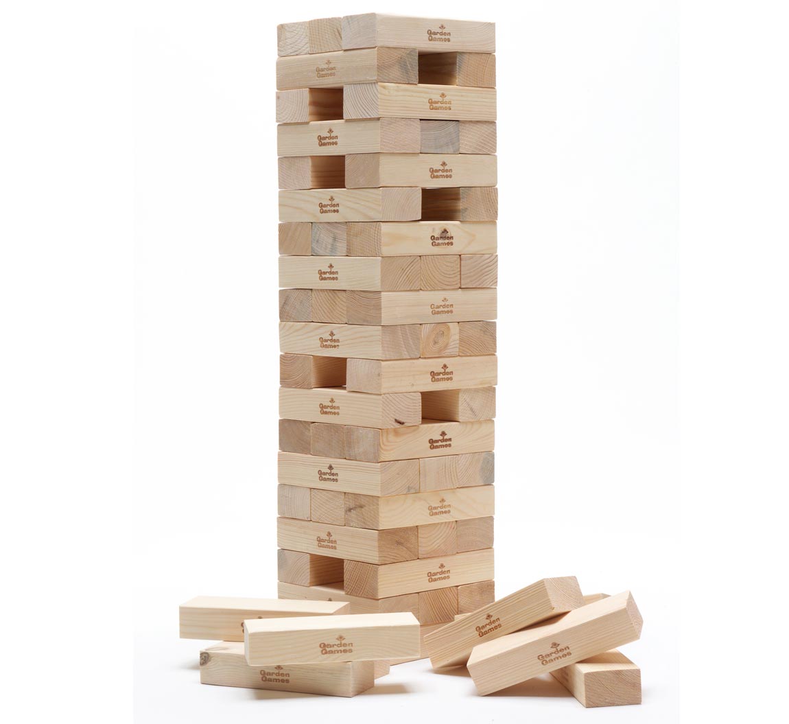 A spin on the classic game of Jenga that family and friends of all ages can enjoy. The larger size of this garden Jenga set provides an enjoyable twist on the classic activity, and with enough blocks for large and small groups of players, this is the ideal game for families, leisure centres and more.
